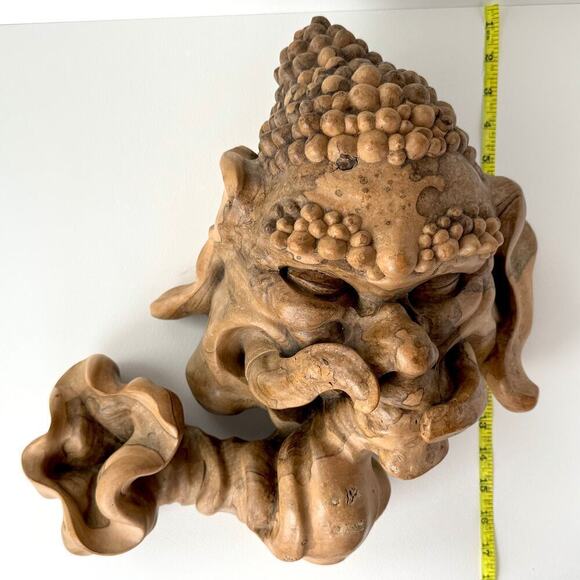 Lord Ganesha Sculpture Large Burled Wood Hand Carved Handmade Wall Hanging OOAK - Picture 8 of 10